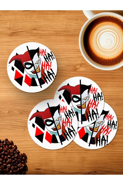 Panorama Ajans Harley Queen And Joker Tasarım 4'lü Ahşap Bardak Altlığı ürün görseli 1