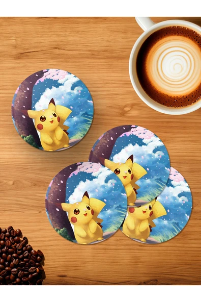 Panorama Ajans Pokemon Pikachu Pikaçu 4'lü Ahşap Bardak Altlığı ürün görseli 1
