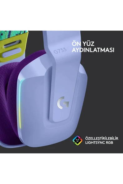 logitech G G733 LIGHTSPEED RGB Kablosuz 7.1 Surround Ses Oyuncu Kulaklığı - Lila - 5