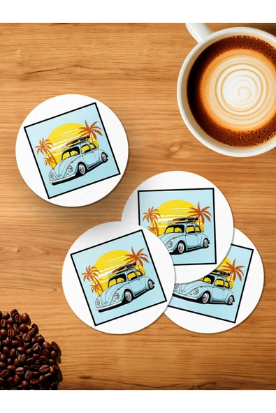 Panorama Ajans Summer VosVos 4'lü Ahşap Bardak Altlığı ürün görseli 1