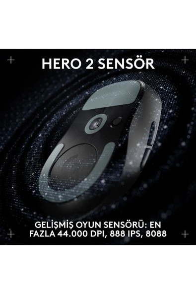 logitech G PRO X SUPERLIGHT 2 DEX LIGHTSPEED HERO 2 32K DPI Sensör PC/Mac için Kablosuz Oyun Mouse'u - Siyah - 3