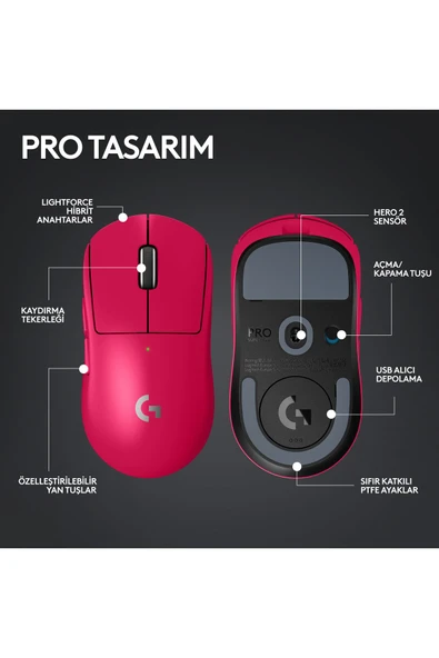logitech G Pro X Superlight 2 Lightspeed Kablosuz Magenta Gaming (OYUNCU) Mouse 910-006798 - 7