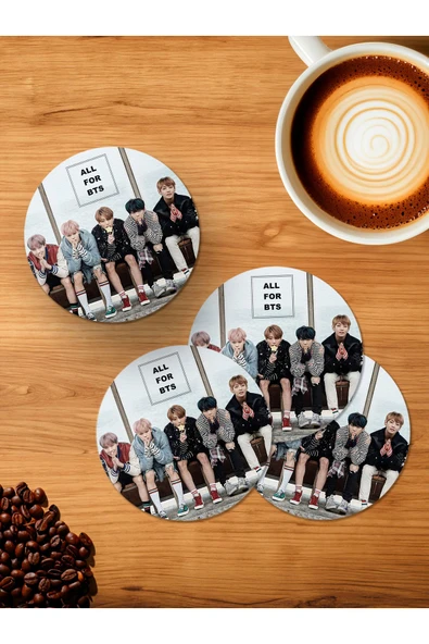 Panorama Ajans All For BTS 4'lü Ahşap Bardak Altlığı ürün görseli 1