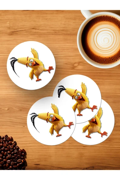 Panorama Ajans Angry Birds Chuck Karakter Sticker 4'lü Ahşap Bardak Altlığı ürün görseli 1