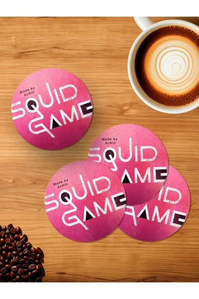 Panorama Ajans Squid Game Logo Duvar Kağıdı 4'lü Ahşap Bardak Altlığı