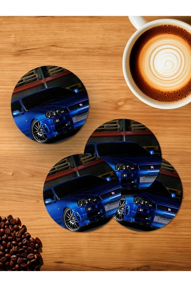 Panorama Ajans Nissan GTR R34 Blue 4'lü Ahşap Bardak Altlığı ürün görseli 1
