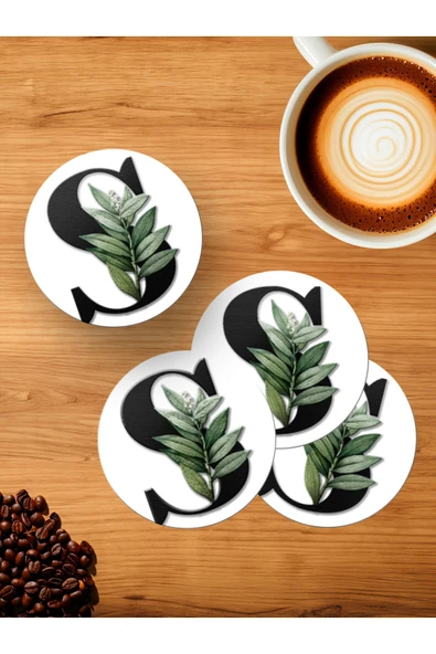 Panorama Ajans S Harfi Yeşil Yapraklı 4'lü Ahşap Bardak Altlığı ürün görseli 1