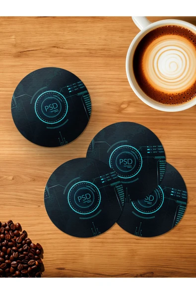 Panorama Ajans Ps Program Tasarımlı Minimal 4'lü Ahşap Bardak Altlığı ürün görseli 1