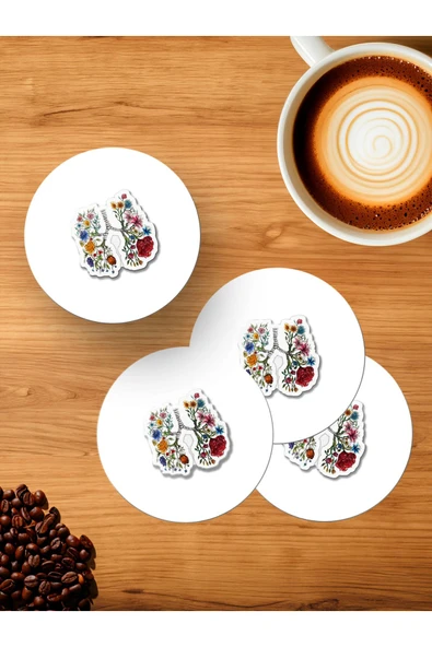 Panorama Ajans No Smoking Yeşilaycı Akciğer 4'lü Ahşap Bardak Altlığı ürün görseli 1