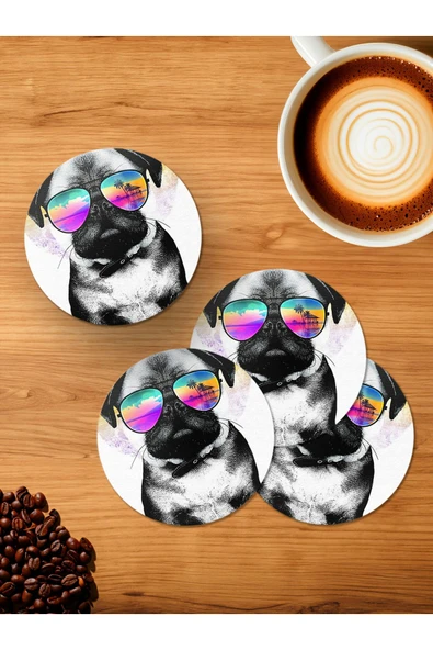 Panorama Ajans Cool Dog Renkli Tasarım 4'lü Ahşap Bardak Altlığı ürün görseli 1