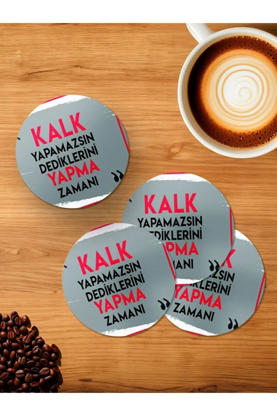 Panorama Ajans Motivasyon Sözlü Tasarım 4'lü Ahşap Bardak Altlığı ürün görseli 1