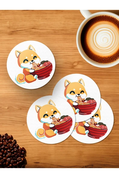 Panorama Ajans Sevimli Tilki 4'lü Ahşap Bardak Altlığı ürün görseli 1