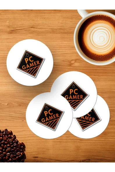 Panorama Ajans Gamer Oyun Severlere PC Oyuncu 4'lü Ahşap Bardak Altlığı ürün görseli 1