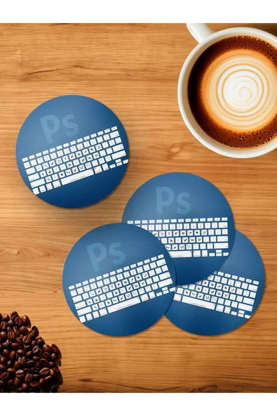 Panorama Ajans Ps Program Tasarımlı 4'lü Ahşap Bardak Altlığı ürün görseli 1