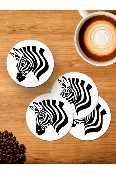 Panorama Ajans Zebra Kafalı 4'lü Ahşap Bardak Altlığı ürün görseli 1