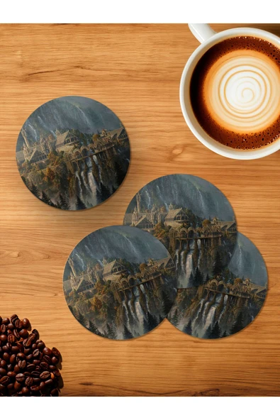 Panorama Ajans Yüzüklerin Efendisi 4'lü Ahşap Bardak Altlığı ürün görseli 1