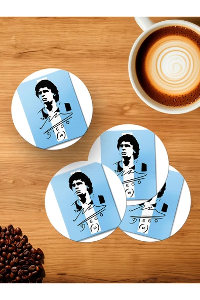 Panorama Ajans Maradona Efsane Futbolcu Arjantin Bayraklı Silüet Portre 4'lü Ahşap Bardak Altlığı ürün görseli 1