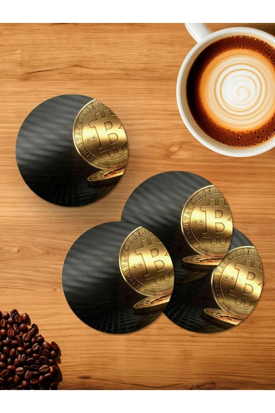 Panorama Ajans Bitcoin Kripto Para BTC Borsacılara Özel 4'lü Ahşap Bardak Altlığı ürün görseli 1