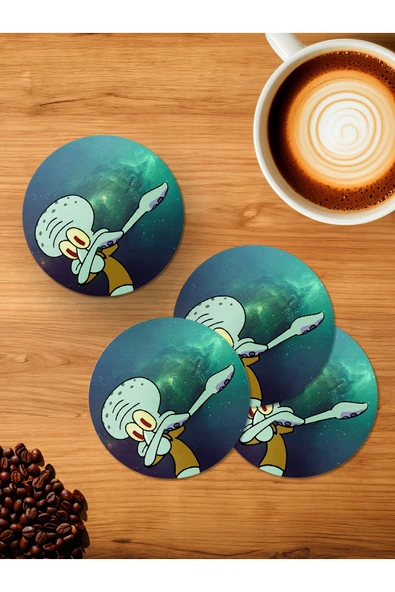 Panorama Ajans Sunger Sünger Bob Squidward Uzay 4'lü Ahşap Bardak Altlığı ürün görseli 1