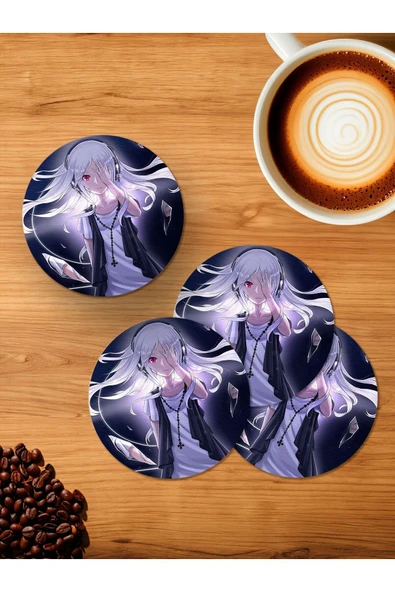 Panorama Ajans Anime Kız Tasarım 4'lü Ahşap Bardak Altlığı ürün görseli 1