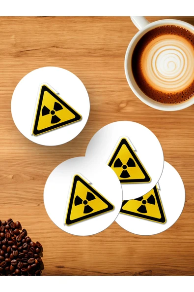 Panorama Ajans Radyasyon Uyarılı Sticker 4'lü Ahşap Bardak Altlığı ürün görseli 1