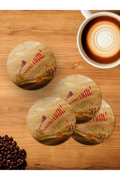 Panorama Ajans Retro Ütopya Tasarım 4'lü Ahşap Bardak Altlığı ürün görseli 1