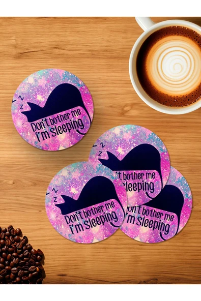 Panorama Ajans Rahatsız etme Uyuyorum Kedi 4'lü Ahşap Bardak Altlığı ürün görseli 1