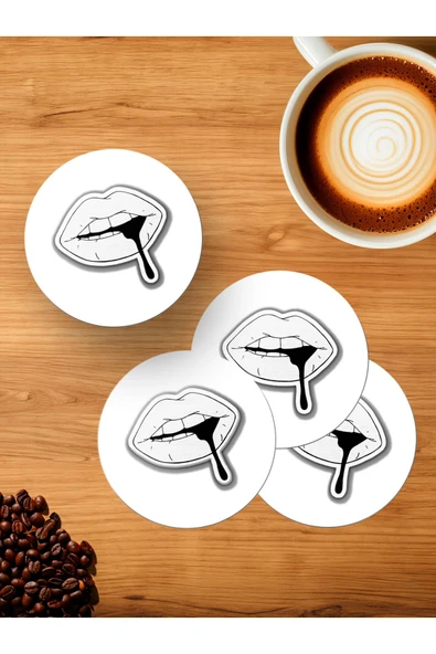 Panorama Ajans Gotik Dudak Sticker Tasarım 4'lü Ahşap Bardak Altlığı ürün görseli 1