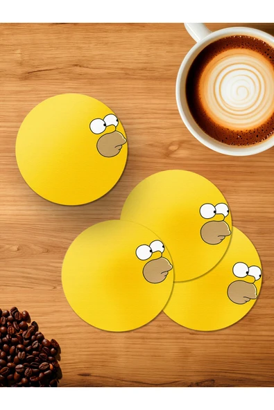 Panorama Ajans Simpson Sarı Minimal 4'lü Ahşap Bardak Altlığı ürün görseli 1