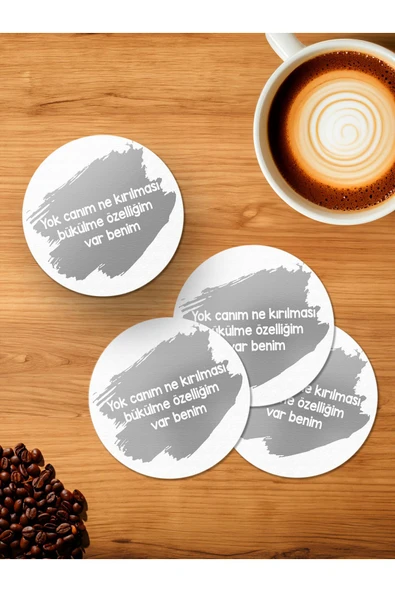 Panorama Ajans Komik Sözlü Bükülme Özelliği 4'lü Ahşap Bardak Altlığı ürün görseli 1