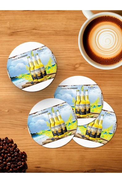 Panorama Ajans Corona Extra 4'lü Ahşap Bardak Altlığı ürün görseli 1