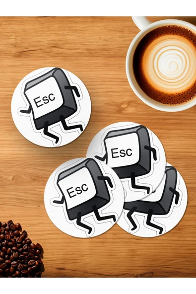 Panorama Ajans ESC Tuş Tasarım 4'lü Ahşap Bardak Altlığı ürün görseli 1