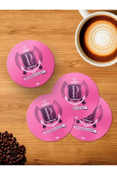 Panorama Ajans Victoria's Secret Logo Pembe Pink 4'lü Ahşap Bardak Altlığı
