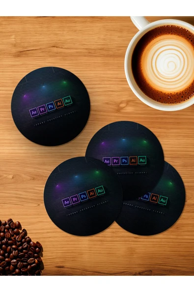 Panorama Ajans Bilgisayar Programları Tasarımlı Minimal 4'lü Ahşap Bardak Altlığı ürün görseli 1