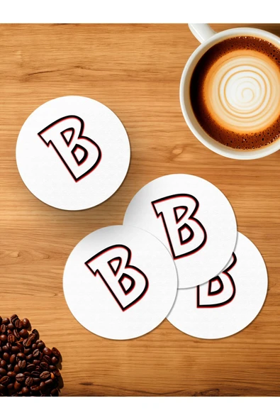 Panorama Ajans B Harfi 4'lü Ahşap Bardak Altlığı ürün görseli 1