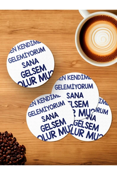 Panorama Ajans Skomik Sözlü Sana Gelsem Olur mu 4'lü Ahşap Bardak Altlığı ürün görseli 1