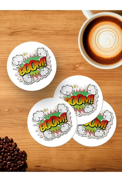 Panorama Ajans Bomb Sticker Tatlı Bomba Tasarım 4'lü Ahşap Bardak Altlığı ürün görseli 1