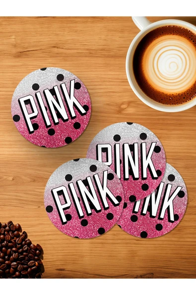 Panorama Ajans Victoria Secret Pink Duvar Kağıdı Tasarım 4'lü Ahşap Bardak Altlığı