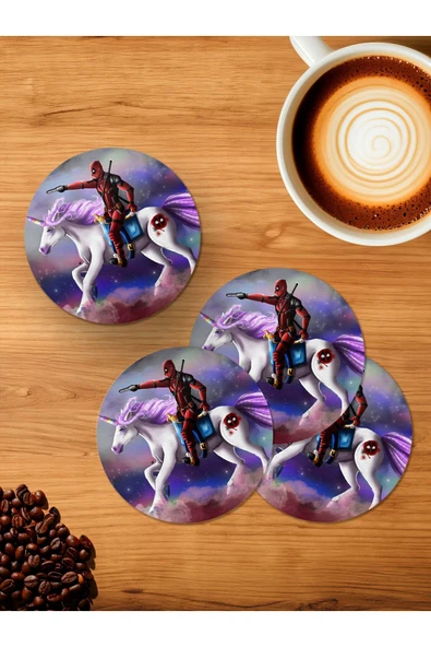 Panorama Ajans Unicorn Savaşçı Komik Deadpool 4'lü Ahşap Bardak Altlığı