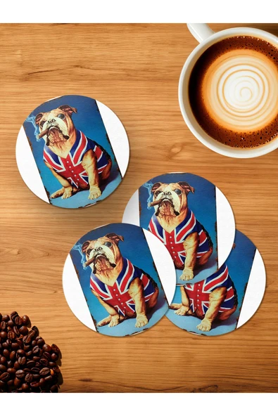 Panorama Ajans Amerika Bayraklı Köpek 4'lü Ahşap Bardak Altlığı ürün görseli 1