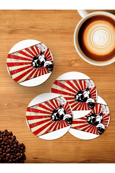 Panorama Ajans Retro Motor 4'lü Ahşap Bardak Altlığı ürün görseli 1