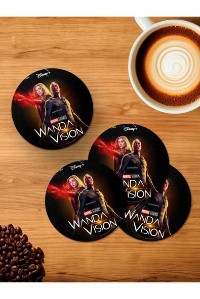 Panorama Ajans Wanda Vision Marvel Film 4'lü Ahşap Bardak Altlığı ürün görseli 1