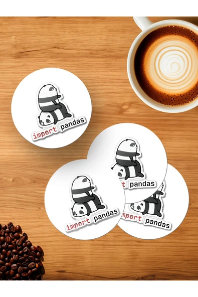 Panorama Ajans Tatlı Cute Panda Tasarım Sticker 4'lü Ahşap Bardak Altlığı ürün görseli 1