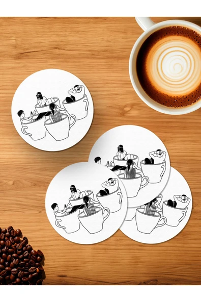 Panorama Ajans Minimal Astronot Tasarım 4'lü Ahşap Bardak Altlığı ürün görseli 1