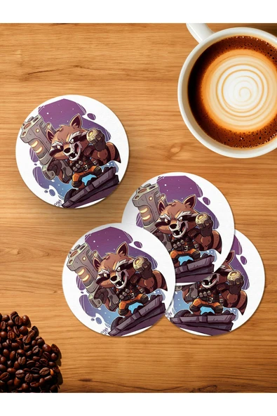 Panorama Ajans Marvel Rocket Rakun 4'lü Ahşap Bardak Altlığı ürün görseli 1