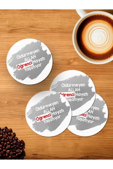 Panorama Ajans Komik Sözlü Tasarım Öğrenci Hayatı 4'lü Ahşap Bardak Altlığı ürün görseli 1