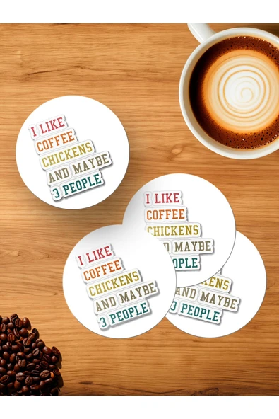 Panorama Ajans Kahve Severlere Motto Sticker Sözler 4'lü Ahşap Bardak Altlığı ürün görseli 1