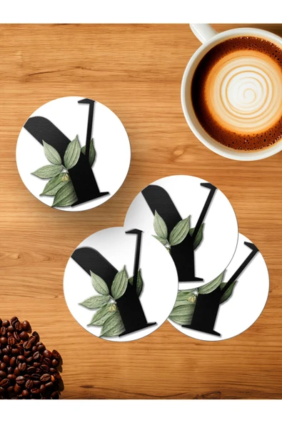 Panorama Ajans Y Harfi Yeşil Yapraklı 4'lü Ahşap Bardak Altlığı ürün görseli 1