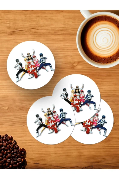Panorama Ajans Power Ranger Nostalji Süper Kahraman Old 4'lü Ahşap Bardak Altlığı ürün görseli 1