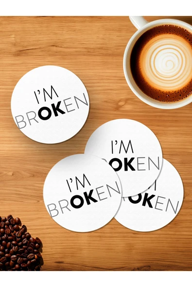 Panorama Ajans I'm Broken Tasarımlı 4'lü Ahşap Bardak Altlığı ürün görseli 1